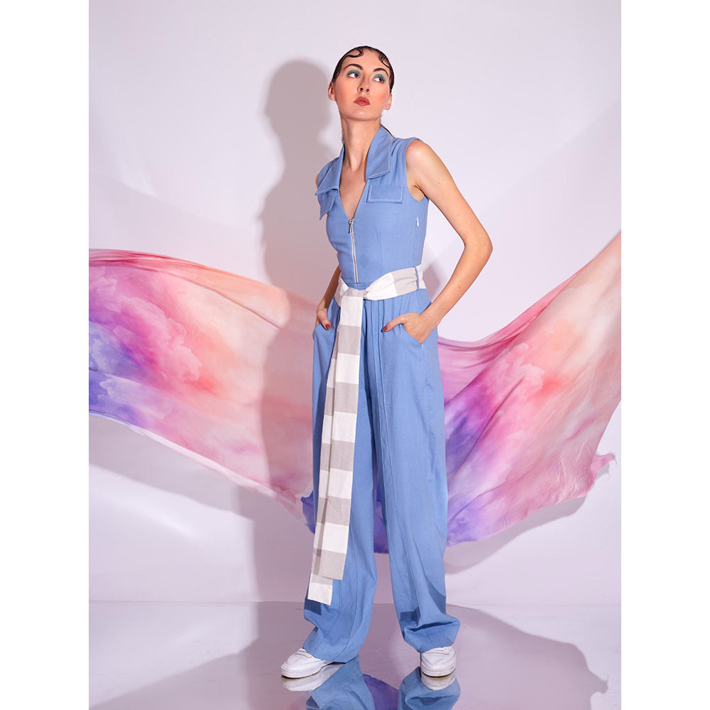 AN'ERA BY ASMITA VERMA Blue Skyline Jumpsuit with Belt