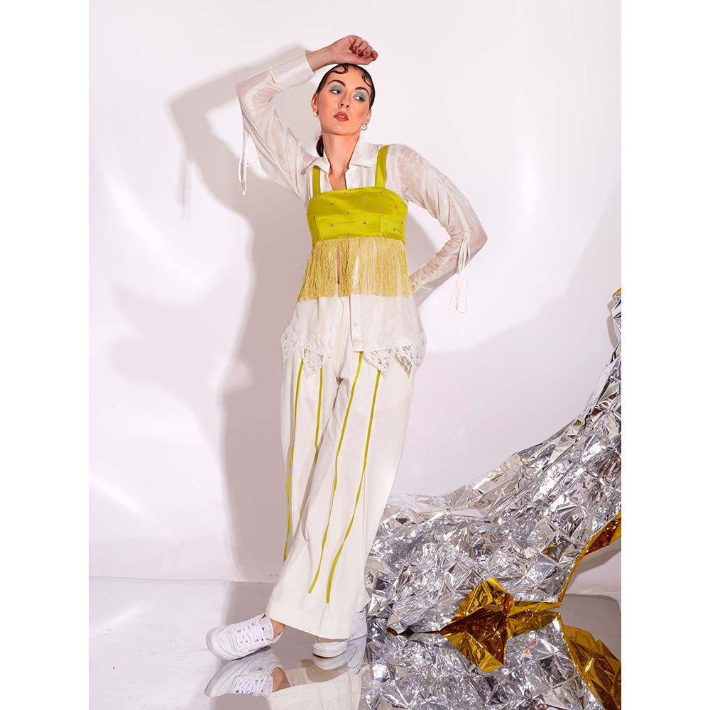 AN'ERA BY ASMITA VERMA White Esme Bustier with Shirt and Pant (Set of 3)
