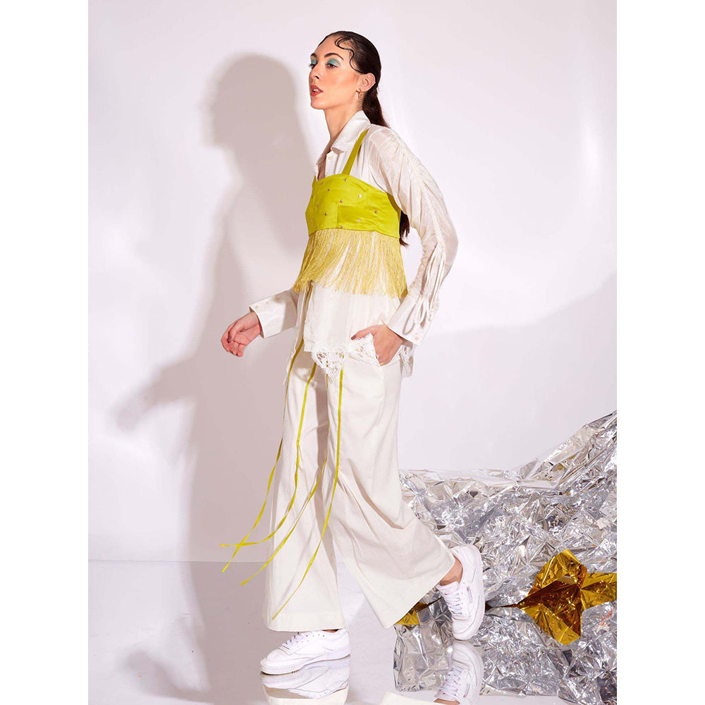 AN'ERA BY ASMITA VERMA White Esme Bustier with Shirt and Pant (Set of 3)
