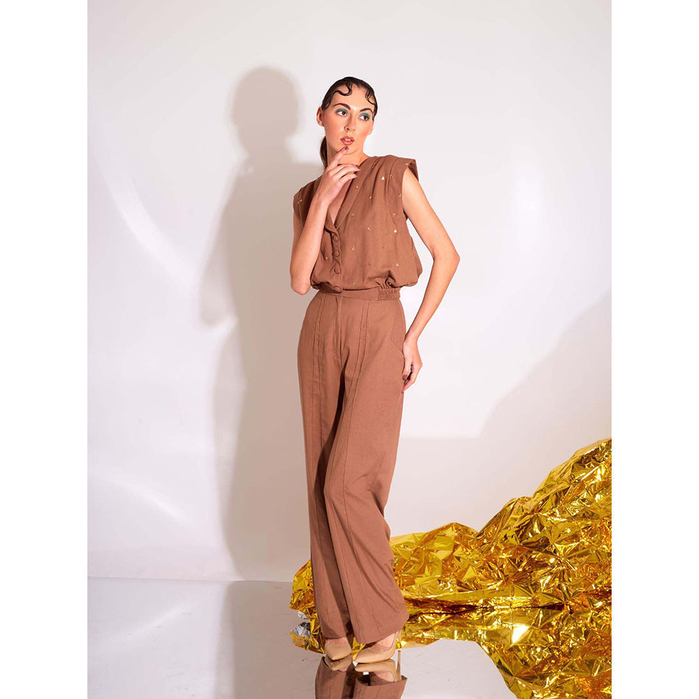 AN'ERA BY ASMITA VERMA Brown Mod Top with Pant (Set of 2)