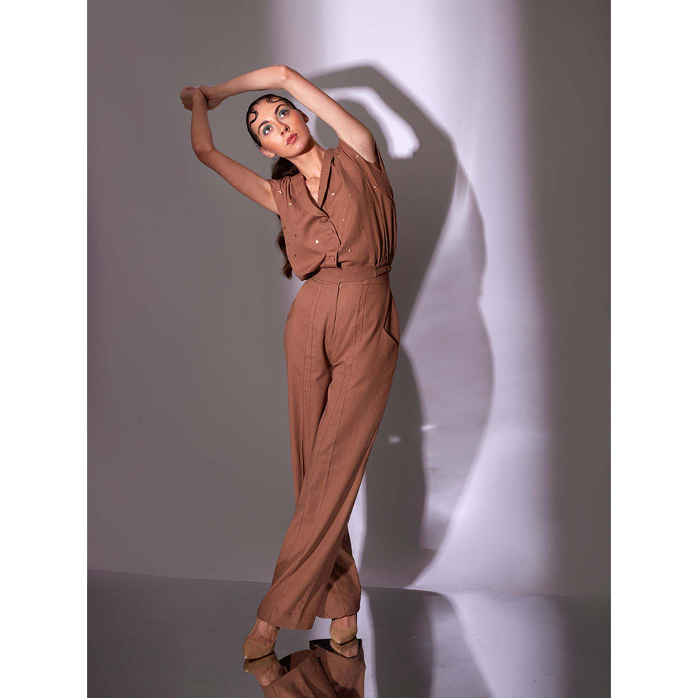 AN'ERA BY ASMITA VERMA Brown Mod Top with Pant (Set of 2)