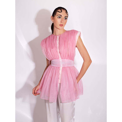 AN'ERA BY ASMITA VERMA Pink Sitting Pretty Top with Pant and Belt (Set of 3)