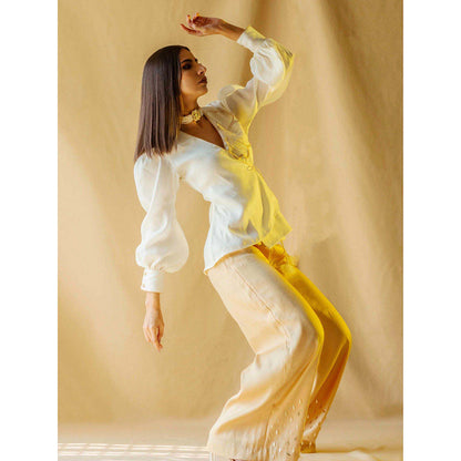 AN'ERA BY ASMITA VERMA Beige Gardenia Top with Palazzo (Set of 2)