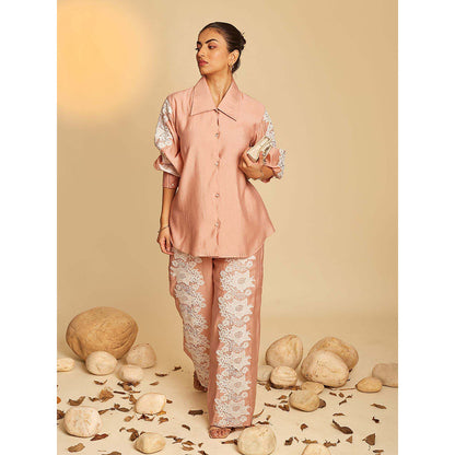 AN'ERA BY ASMITA VERMA Peach Rosella Shirt with Pant (Set of 2)