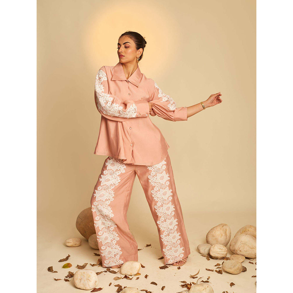 AN'ERA BY ASMITA VERMA Peach Rosella Shirt with Pant (Set of 2)