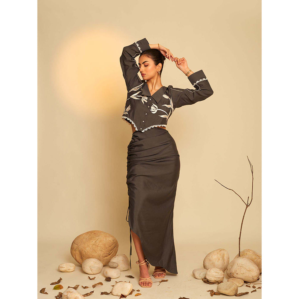 AN'ERA BY ASMITA VERMA Brown Delight Skirt with Crop Shirt (Set of 2)