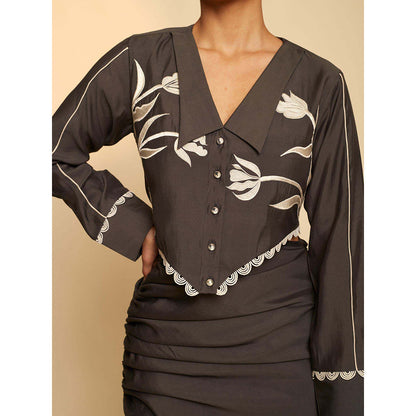 AN'ERA BY ASMITA VERMA Brown Delight Skirt with Crop Shirt (Set of 2)