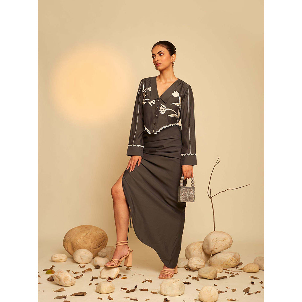 AN'ERA BY ASMITA VERMA Brown Delight Skirt with Crop Shirt (Set of 2)