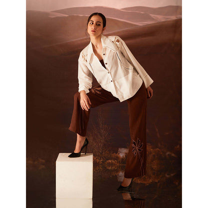 AN'ERA BY ASMITA VERMA White Palm Bustier with Shirt and Pant (Set of 3)