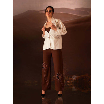 AN'ERA BY ASMITA VERMA White Palm Bustier with Shirt and Pant (Set of 3)