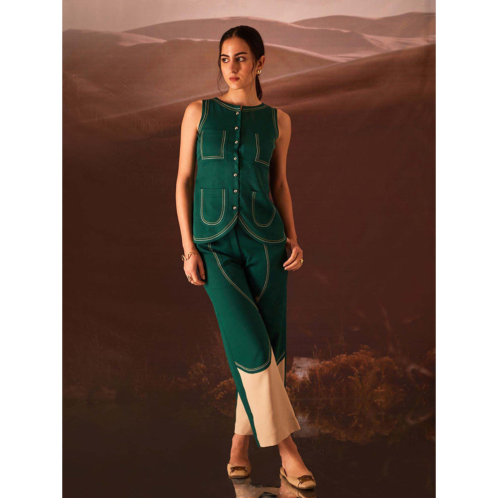 AN'ERA BY ASMITA VERMA Green Thyme Top with Pant (Set of 2)