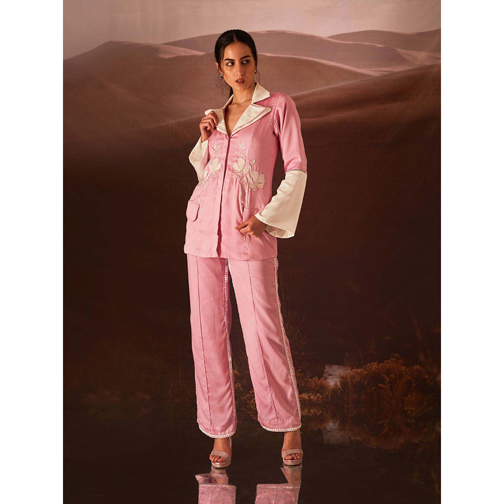 AN'ERA BY ASMITA VERMA Pink Fleur Blazer with Pant (Set of 2)