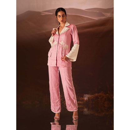 AN'ERA BY ASMITA VERMA Pink Fleur Blazer with Pant (Set of 2)