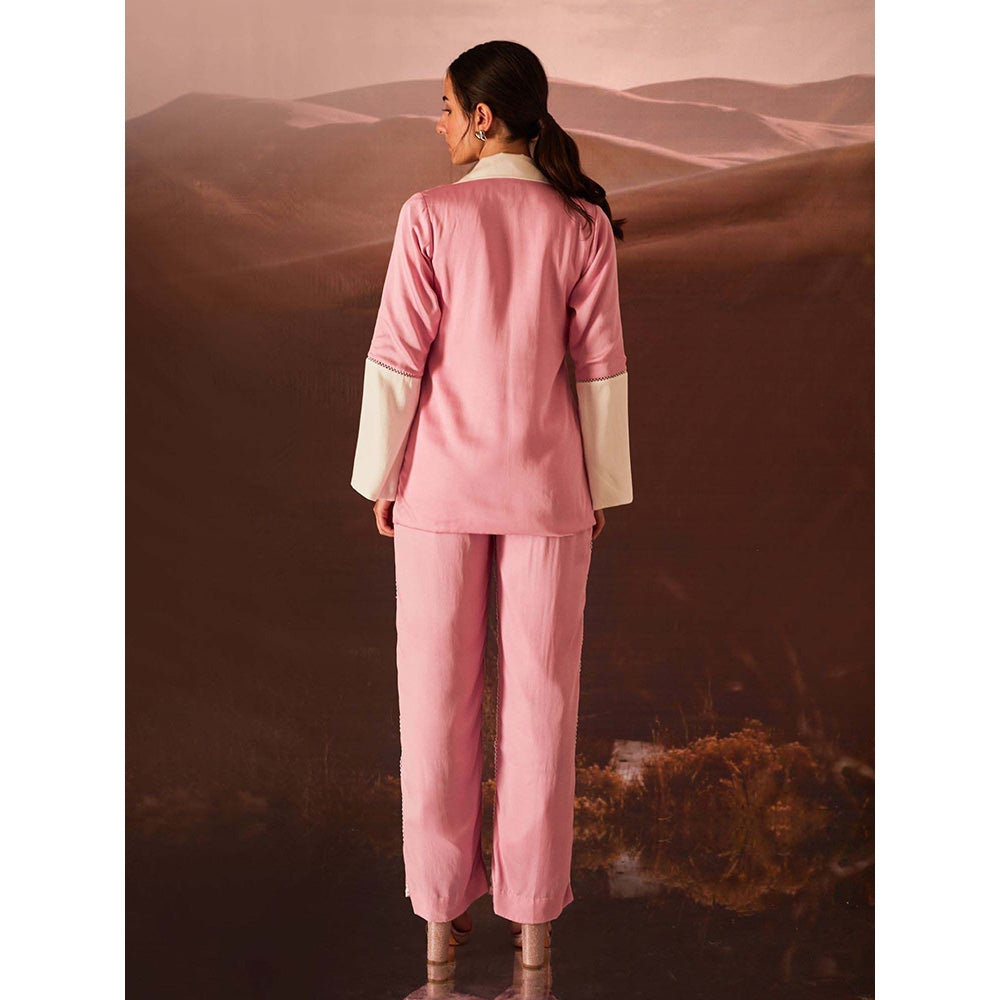 AN'ERA BY ASMITA VERMA Pink Fleur Blazer with Pant (Set of 2)