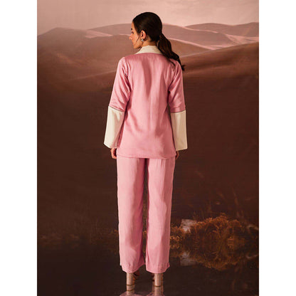 AN'ERA BY ASMITA VERMA Pink Fleur Blazer with Pant (Set of 2)