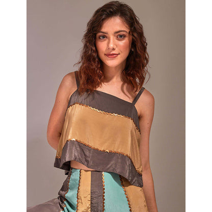 AN'ERA BY ASMITA VERMA Multi-Colour Laven Dusk Crop Top with Pant (Set of 2)