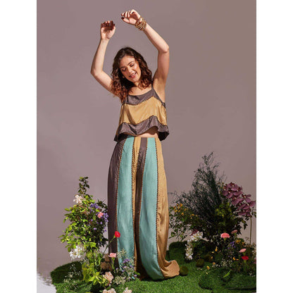 AN'ERA BY ASMITA VERMA Multi-Colour Laven Dusk Crop Top with Pant (Set of 2)