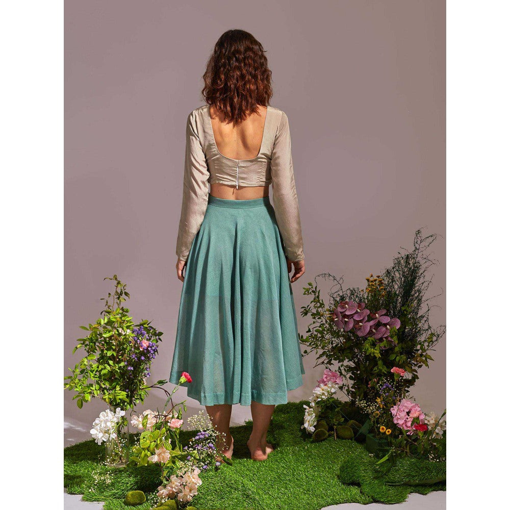 AN'ERA BY ASMITA VERMA Green Fleury Crop Top with Skirt (Set of 2)