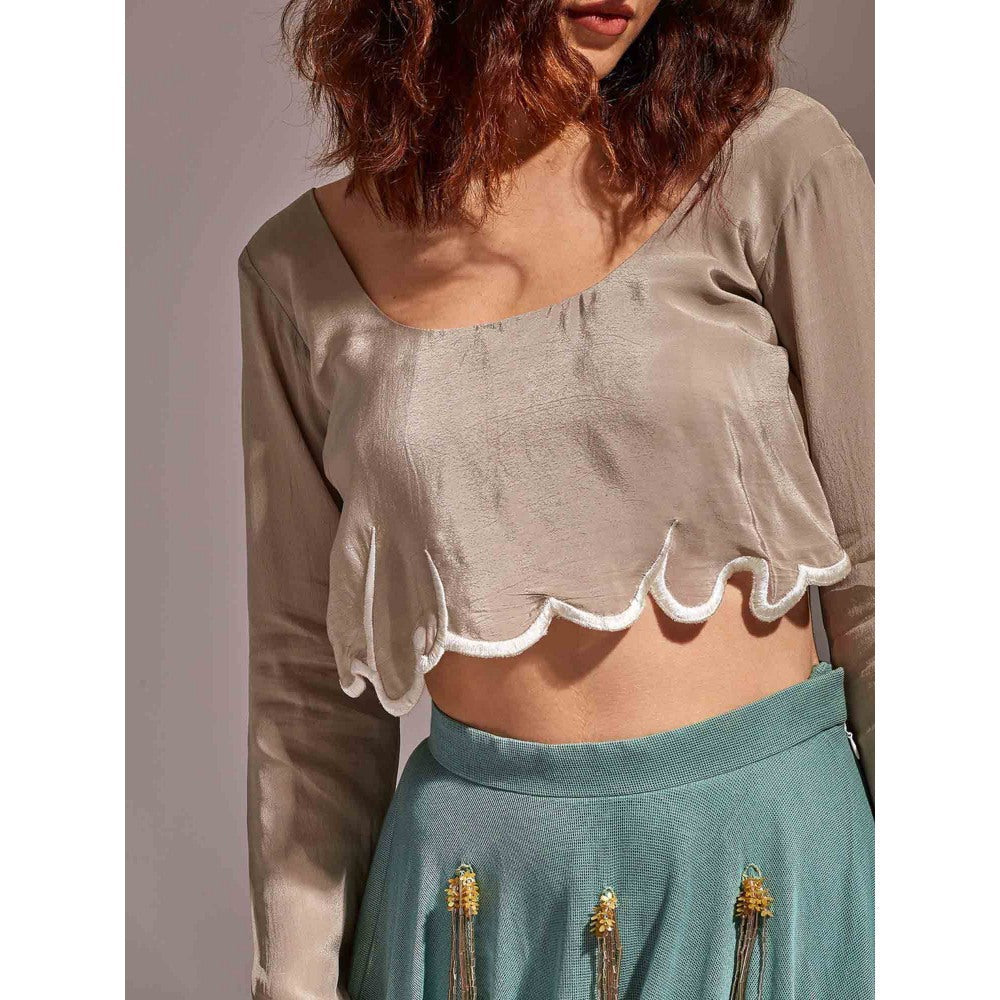 AN'ERA BY ASMITA VERMA Green Fleury Crop Top with Skirt (Set of 2)