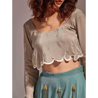 AN'ERA BY ASMITA VERMA Green Fleury Crop Top with Skirt (Set of 2)