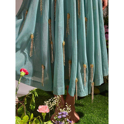 AN'ERA BY ASMITA VERMA Green Fleury Crop Top with Skirt (Set of 2)