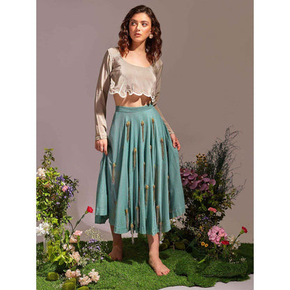 AN'ERA BY ASMITA VERMA Green Fleury Crop Top with Skirt (Set of 2)