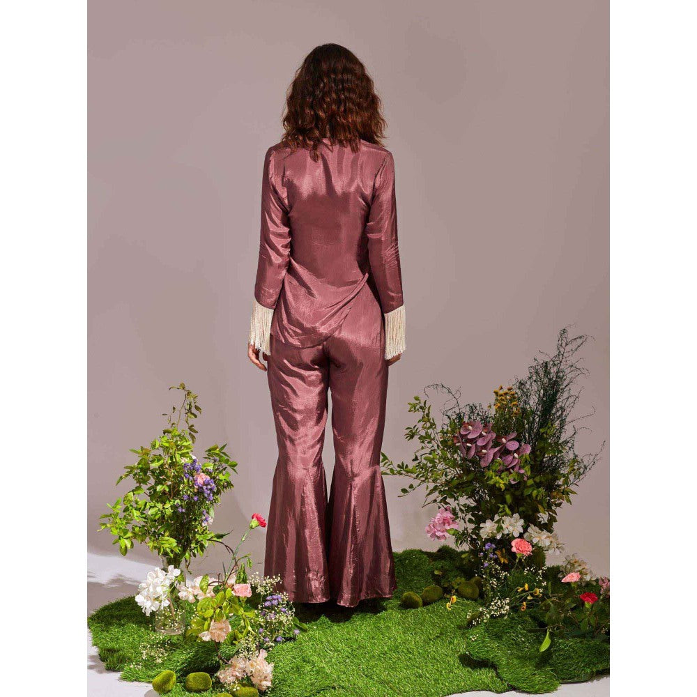 AN'ERA BY ASMITA VERMA Purple Flair Top with Flared Pant (Set of 2)