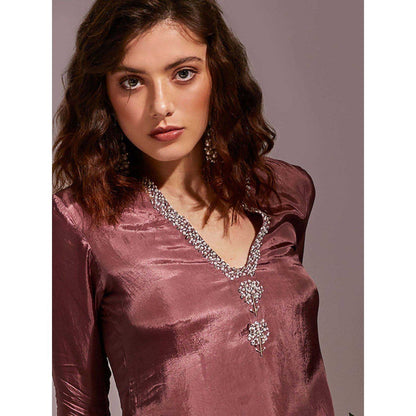 AN'ERA BY ASMITA VERMA Purple Flair Top with Flared Pant (Set of 2)