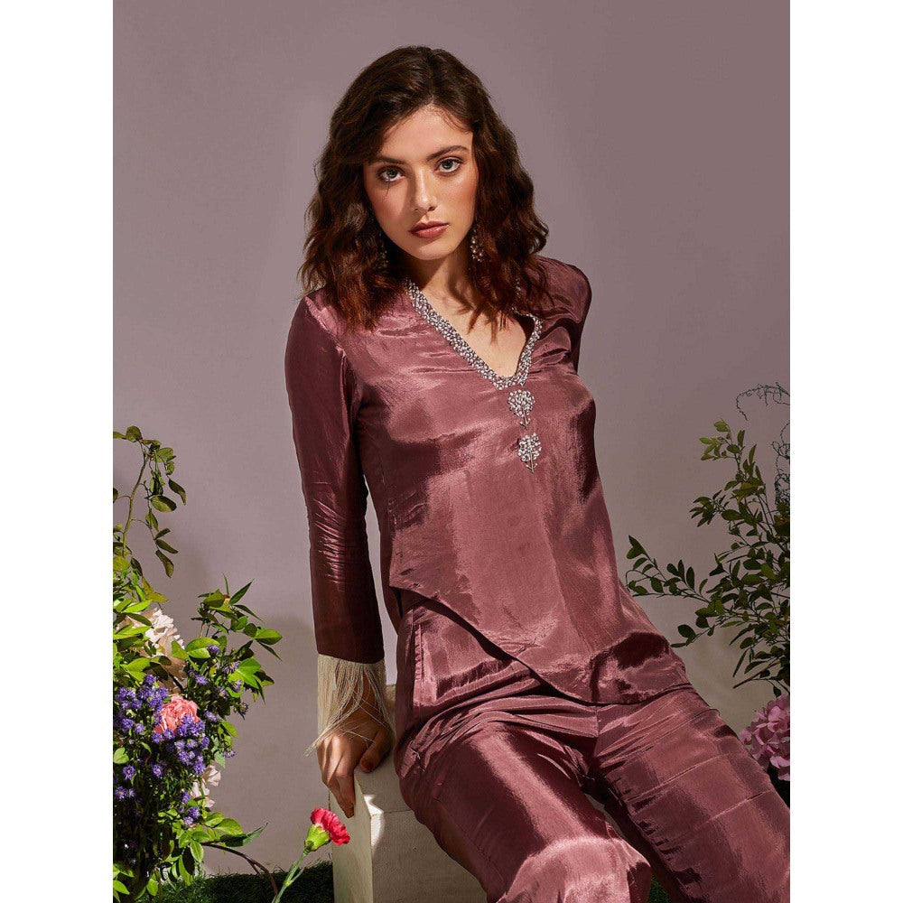 AN'ERA BY ASMITA VERMA Purple Flair Top with Flared Pant (Set of 2)