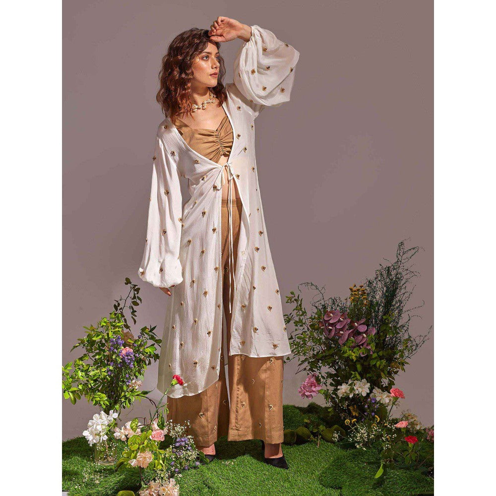 AN'ERA BY ASMITA VERMA Beige Fae Bustier with Shrug and Pant (Set of 3)