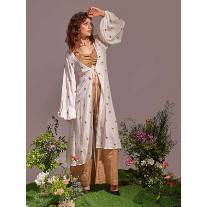 AN'ERA BY ASMITA VERMA Beige Fae Bustier with Shrug and Pant (Set of 3)