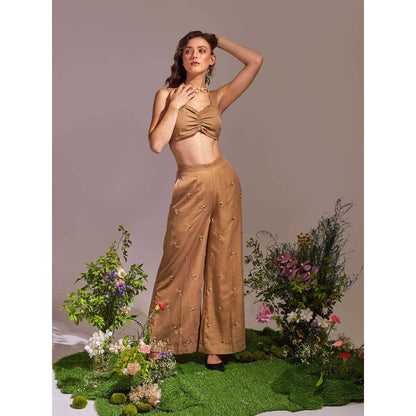 AN'ERA BY ASMITA VERMA Beige Fae Bustier with Shrug and Pant (Set of 3)