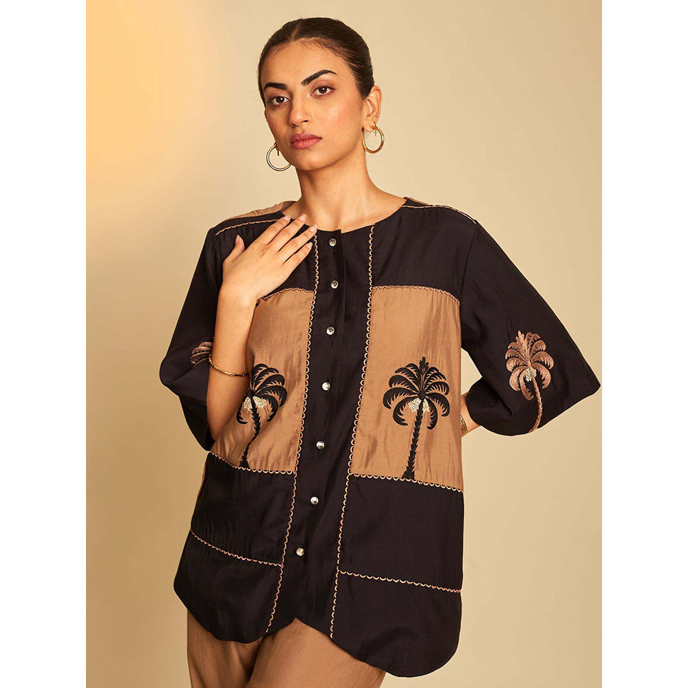 AN'ERA BY ASMITA VERMA Brown Areca Shirt with Pant (Set of 2)