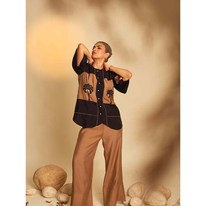 AN'ERA BY ASMITA VERMA Brown Areca Shirt with Pant (Set of 2)