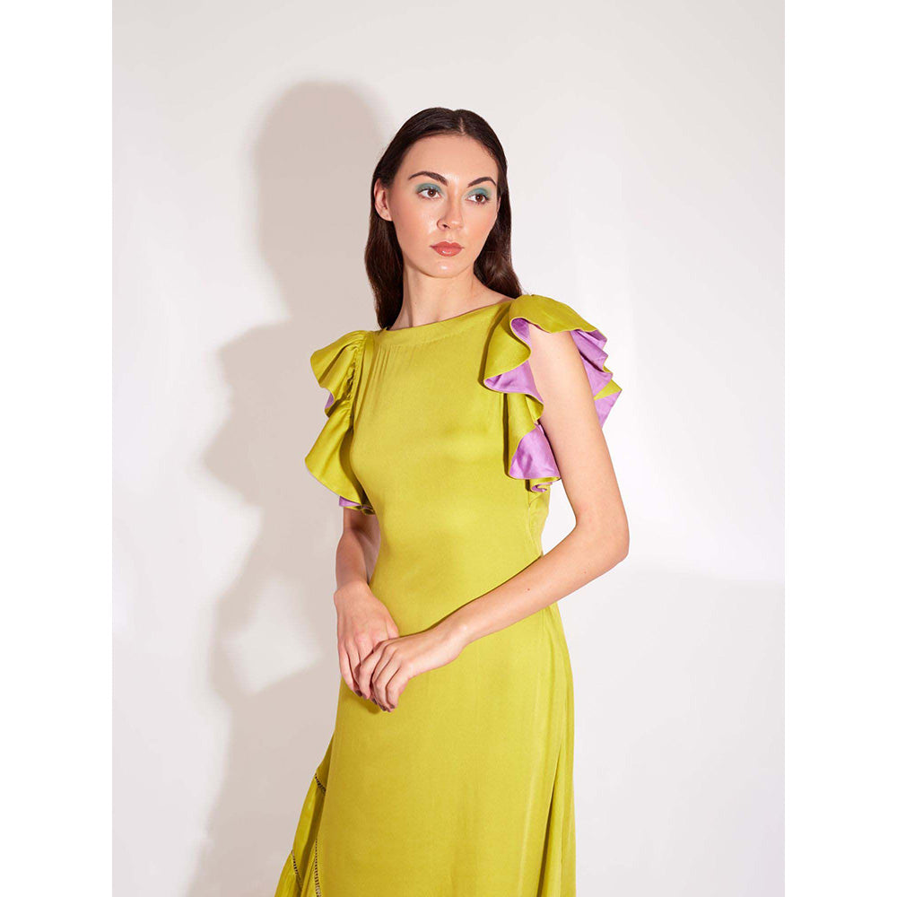 AN'ERA BY ASMITA VERMA Green Slime Midi Dress