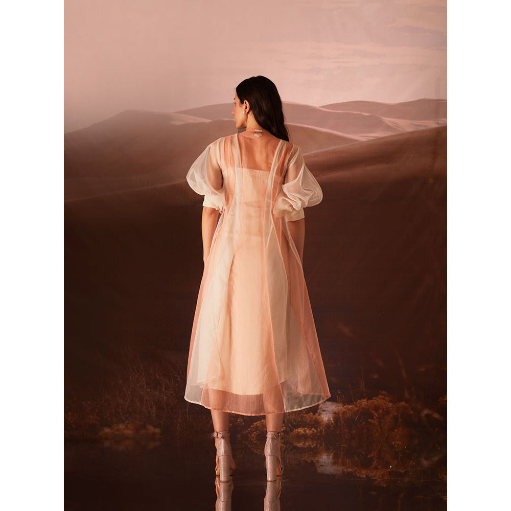 AN'ERA BY ASMITA VERMA Clover Peach Embroidered Dress and Slip (Set of 2)