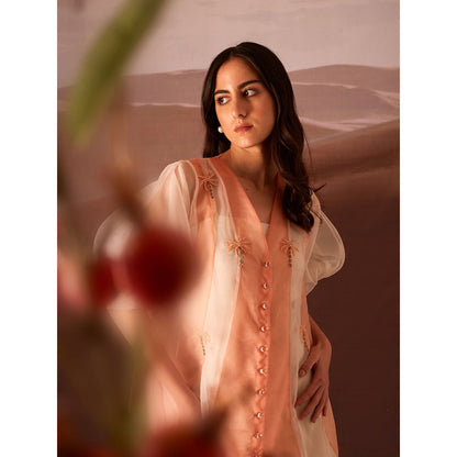 AN'ERA BY ASMITA VERMA Clover Peach Embroidered Dress and Slip (Set of 2)