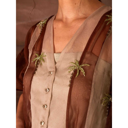 AN'ERA BY ASMITA VERMA Clover Brown Embroidered Dress and Slip (Set of 2)