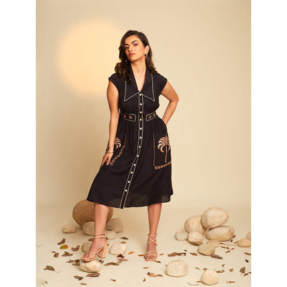 AN'ERA BY ASMITA VERMA Black Hazel Embroidered Dress