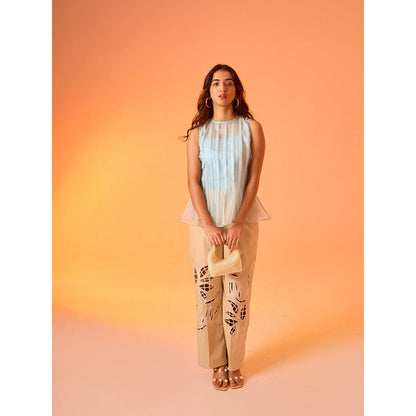 AN'ERA BY ASMITA VERMA Blue Myst Top With Pant And Camisole (Set of 3)