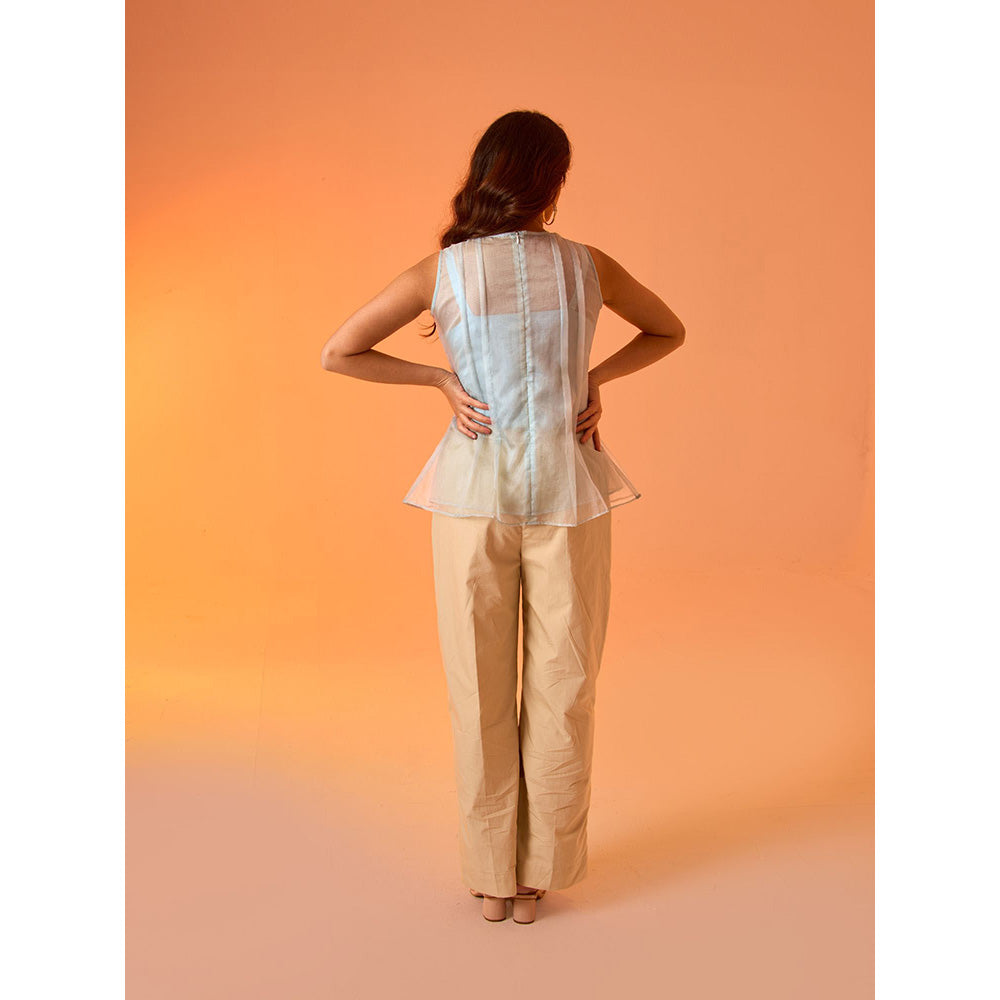 AN'ERA BY ASMITA VERMA Blue Myst Top With Pant And Camisole (Set of 3)