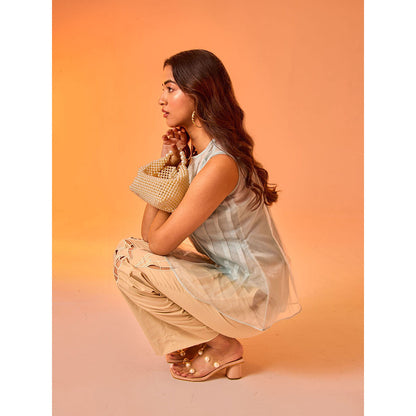 AN'ERA BY ASMITA VERMA Blue Myst Top With Pant And Camisole (Set of 3)