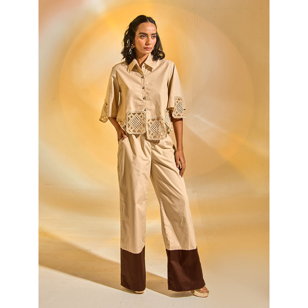 AN'ERA BY ASMITA VERMA Cream Cyra Crop Shirt With Pant (Set of 2)