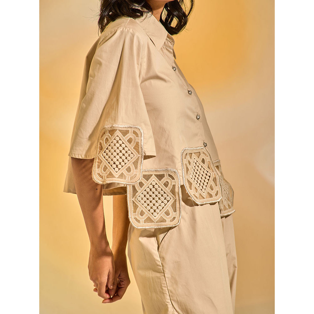 AN'ERA BY ASMITA VERMA Cream Cyra Crop Shirt With Pant (Set of 2)