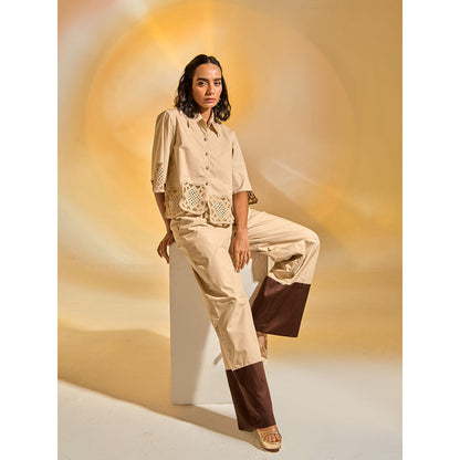 AN'ERA BY ASMITA VERMA Cream Cyra Crop Shirt With Pant (Set of 2)