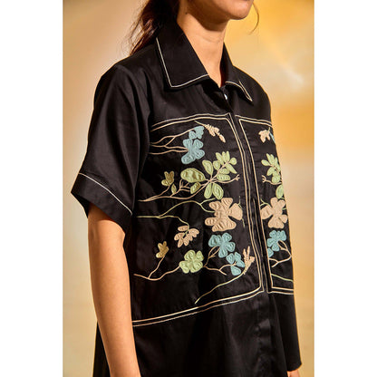AN'ERA BY ASMITA VERMA Black Laurel Shirt with Pant (Set of 2) (XS)