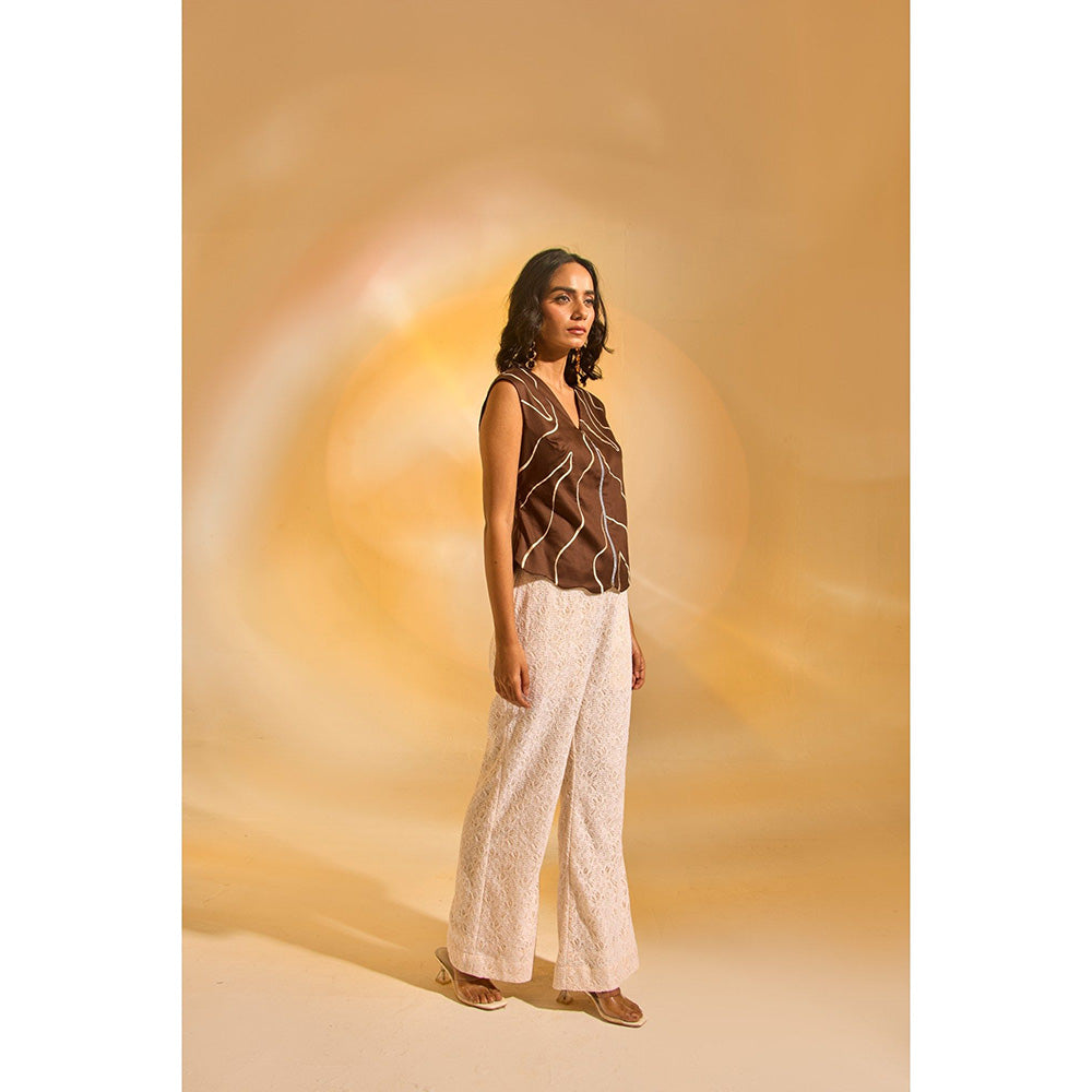 AN'ERA BY ASMITA VERMA Brown Sunseri Top with Pant (Set of 2)