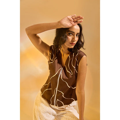 AN'ERA BY ASMITA VERMA Brown Sunseri Top with Pant (Set of 2)