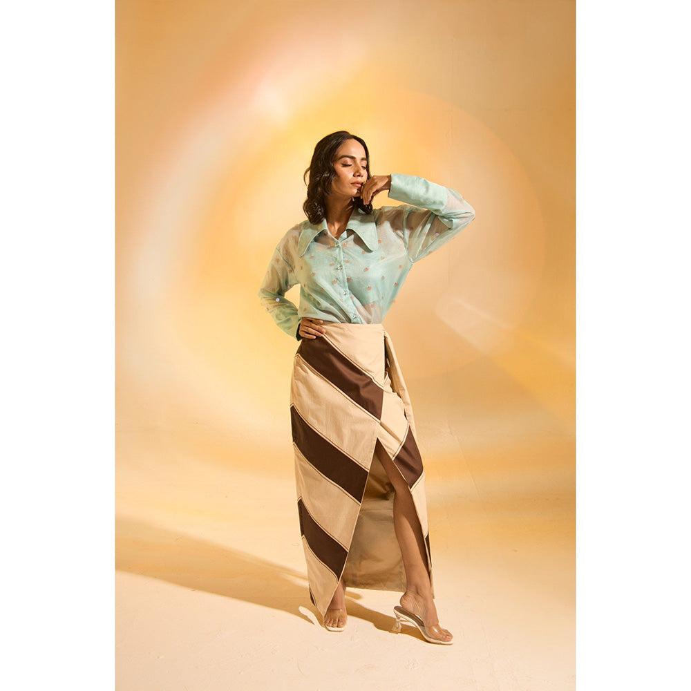 AN'ERA BY ASMITA VERMA Aqua Mira Bustier with Shirt and Skirt (Set of 3)