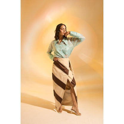 AN'ERA BY ASMITA VERMA Aqua Mira Bustier with Shirt and Skirt (Set of 3)